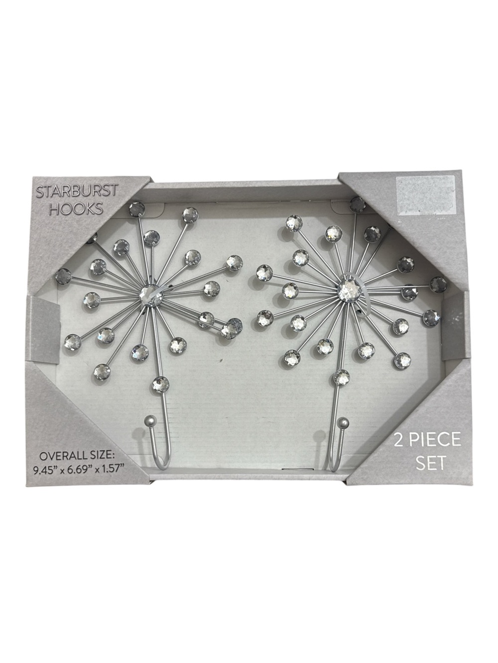 Starburst Wall Hook Set — Silver Crystal Accent (2-Pack)